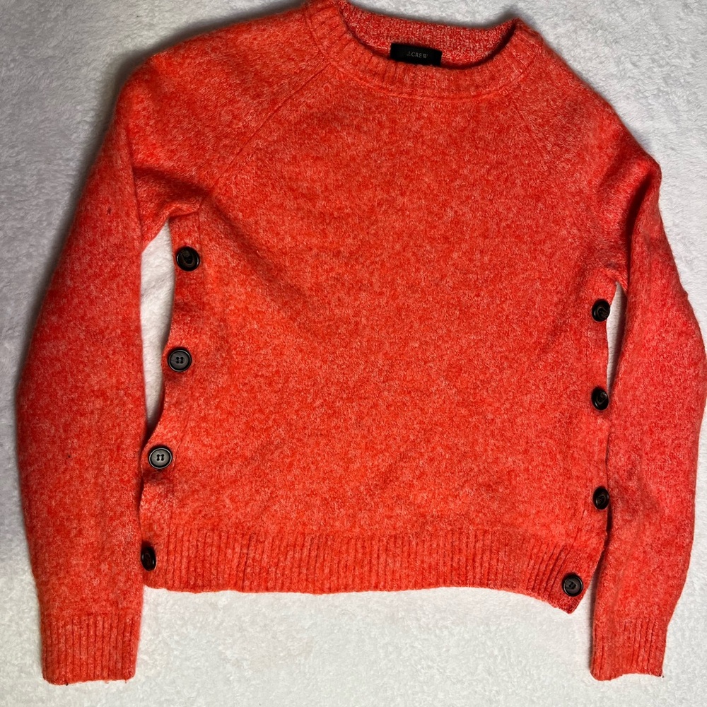 J.Crew 100% Lambswool Orange Side Button Raglan Crewneck Sweater Women’s M